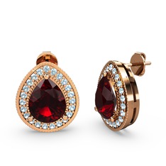 Esinti Küpe - Garnet ve akuamarin 14 ayar rose altın küpe #120har3