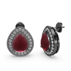 Esinti Küpe - Kök yakut ve pırlanta 925 ayar siyah rodyum kaplama gümüş küpe (0.528 karat) #12etw5a