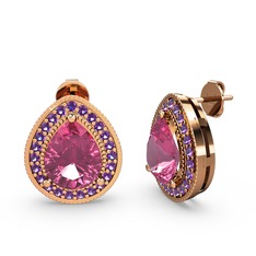 Esinti Küpe - Pembe kuvars ve ametist 925 ayar rose altın kaplama gümüş küpe #139q1km