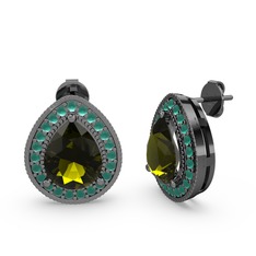 Esinti Küpe - Peridot ve kök zümrüt 925 ayar siyah rodyum kaplama gümüş küpe #13fql6x