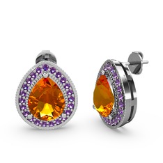 Esinti Küpe - Sitrin ve ametist 8 ayar beyaz altın küpe #13ina3q