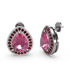 Pembe kuvars ve garnet 18 ayar beyaz altın küpe