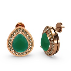 Esinti Küpe - Kök zümrüt ve dumanlı kuvars 14 ayar rose altın küpe #146gs15