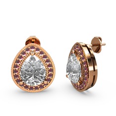 Esinti Küpe - Swarovski ve kök yakut 8 ayar rose altın küpe #14lwm99