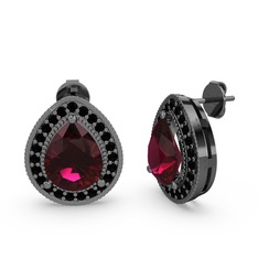 Esinti Küpe - Rodolit garnet ve siyah zirkon 925 ayar siyah rodyum kaplama gümüş küpe #14nog8i