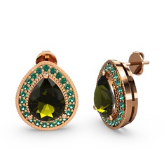 Esinti Küpe - Peridot ve yeşil kuvars 8 ayar rose altın küpe #155gj01