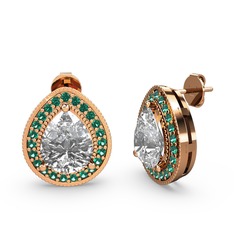 Esinti Küpe - Beyaz zirkon ve yeşil kuvars 8 ayar rose altın küpe #15rusd2