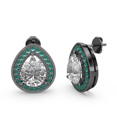 Esinti Küpe - Swarovski ve kök zümrüt 925 ayar siyah rodyum kaplama gümüş küpe #1600mxa