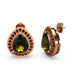 Peridot ve garnet 14 ayar rose altın küpe