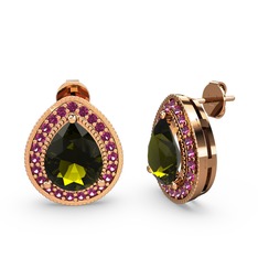 Esinti Küpe - Peridot ve rodolit garnet 14 ayar rose altın küpe #16of8oa