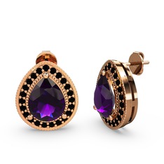 Esinti Küpe - Ametist ve siyah zirkon 14 ayar rose altın küpe #16tlyd6