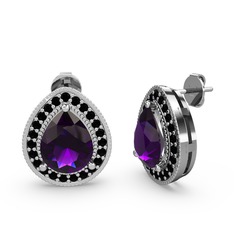 Esinti Küpe - Ametist ve siyah zirkon 8 ayar beyaz altın küpe #17mexb7