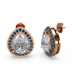Swarovski ve lab safir 18 ayar rose altın küpe