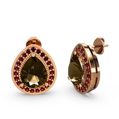 Dumanlı kuvars ve garnet 925 ayar rose altın kaplama gümüş küpe