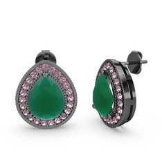 Esinti Küpe - Kök zümrüt ve pembe kuvars 925 ayar siyah rodyum kaplama gümüş küpe #199rlh4