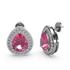 Pembe kuvars ve swarovski 18 ayar beyaz altın küpe