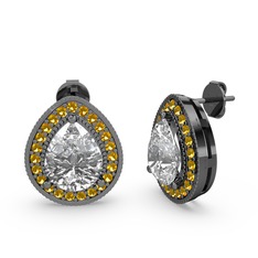 Esinti Küpe - Beyaz zirkon ve sitrin 925 ayar siyah rodyum kaplama gümüş küpe #1ajbava