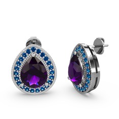 Esinti Küpe - Ametist ve lab safir 8 ayar beyaz altın küpe #1axsdob