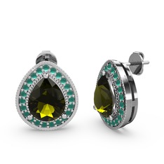 Peridot ve kök zümrüt 8 ayar beyaz altın küpe