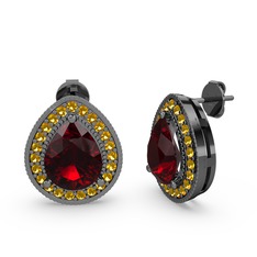 Esinti Küpe - Garnet ve sitrin 925 ayar siyah rodyum kaplama gümüş küpe #1c4mxjb