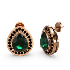 Yeşil kuvars ve siyah zirkon 14 ayar rose altın küpe