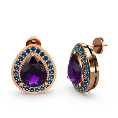 Ametist ve lab safir 14 ayar rose altın küpe