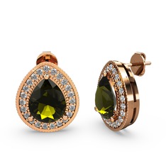 Peridot ve beyaz zirkon 925 ayar rose altın kaplama gümüş küpe