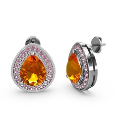 Esinti Küpe - Sitrin ve pembe kuvars 8 ayar beyaz altın küpe #1dut7hv