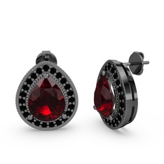 Esinti Küpe - Garnet ve siyah zirkon 925 ayar siyah rodyum kaplama gümüş küpe #1dv41u6