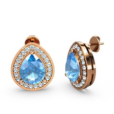 Akuamarin 14 ayar rose altın küpe