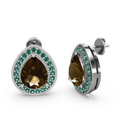 Esinti Küpe - Dumanlı kuvars ve yeşil kuvars 18 ayar beyaz altın küpe #1epxj1o