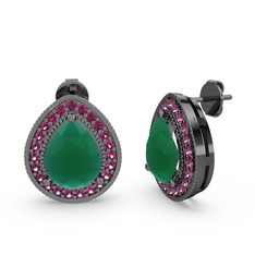 Esinti Küpe - Kök zümrüt ve rodolit garnet 925 ayar siyah rodyum kaplama gümüş küpe #1fvtl5r