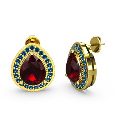 Garnet ve lab safir 14 ayar altın küpe