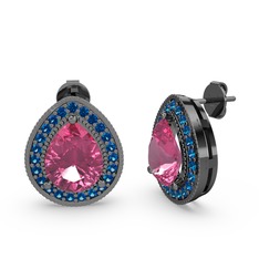 Pembe kuvars ve lab safir 925 ayar siyah rodyum kaplama gümüş küpe