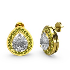 Esinti Küpe - Swarovski ve peridot 18 ayar altın küpe #1hr8krt