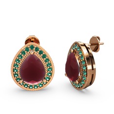 Kök yakut ve yeşil kuvars 14 ayar rose altın küpe