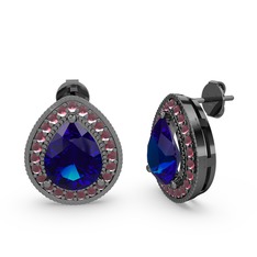 Esinti Küpe - Lab safir ve kök yakut 925 ayar siyah rodyum kaplama gümüş küpe #1it30aa