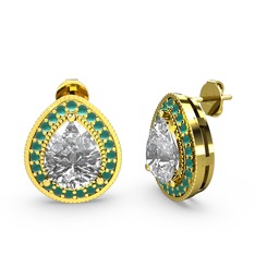 Swarovski ve kök zümrüt 8 ayar altın küpe