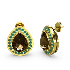 Esinti Küpe - Dumanlı kuvars ve kök zümrüt 18 ayar altın küpe #1j1c87p