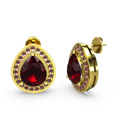 Garnet ve kök yakut 8 ayar altın küpe