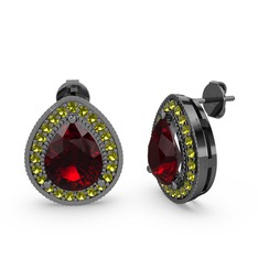 Esinti Küpe - Garnet ve peridot 925 ayar siyah rodyum kaplama gümüş küpe #1kri635