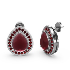 Kök yakut ve garnet 8 ayar beyaz altın küpe