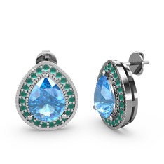 Esinti Küpe - Akuamarin ve kök zümrüt 18 ayar beyaz altın küpe #1md77s7