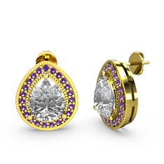 Swarovski ve ametist 8 ayar altın küpe