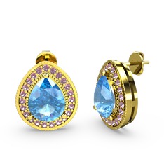 Esinti Küpe - Akuamarin ve pembe kuvars 925 ayar altın kaplama gümüş küpe #1nbfe4o