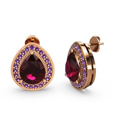 Esinti Küpe - Rodolit garnet ve ametist 8 ayar rose altın küpe #1nd8qm3