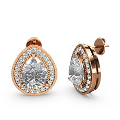 Esinti Küpe - Beyaz zirkon ve akuamarin 925 ayar rose altın kaplama gümüş küpe #1ngrg40