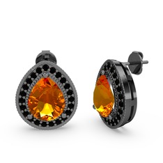 Esinti Küpe - Sitrin ve siyah zirkon 925 ayar siyah rodyum kaplama gümüş küpe #1nx803y