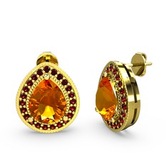 Sitrin ve garnet 14 ayar altın küpe