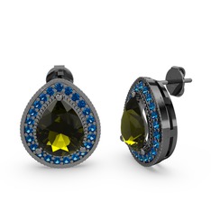 Esinti Küpe - Peridot ve lab safir 925 ayar siyah rodyum kaplama gümüş küpe #1oo74no